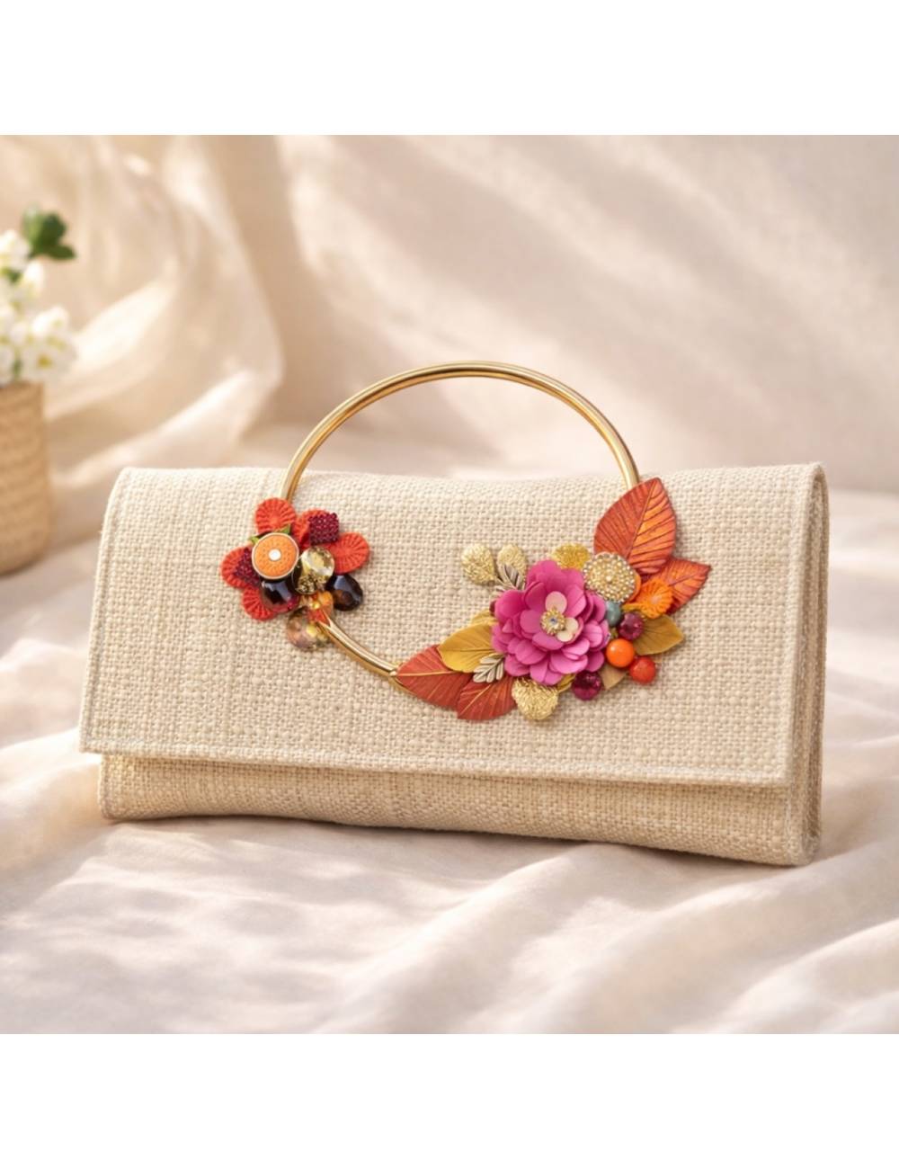 BOLSO PLUMA Y COLLAR CORAL