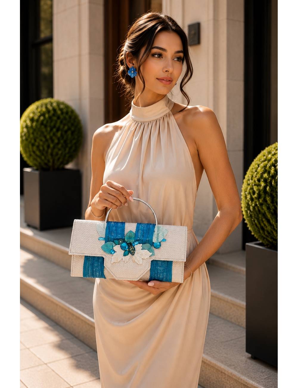 BOLSO PLUMA Y COLLAR AQUA